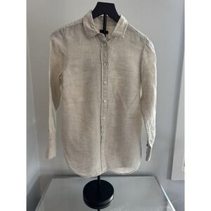 Talbots Petite Linen Button Down Shirt Women's SP Beige Classic